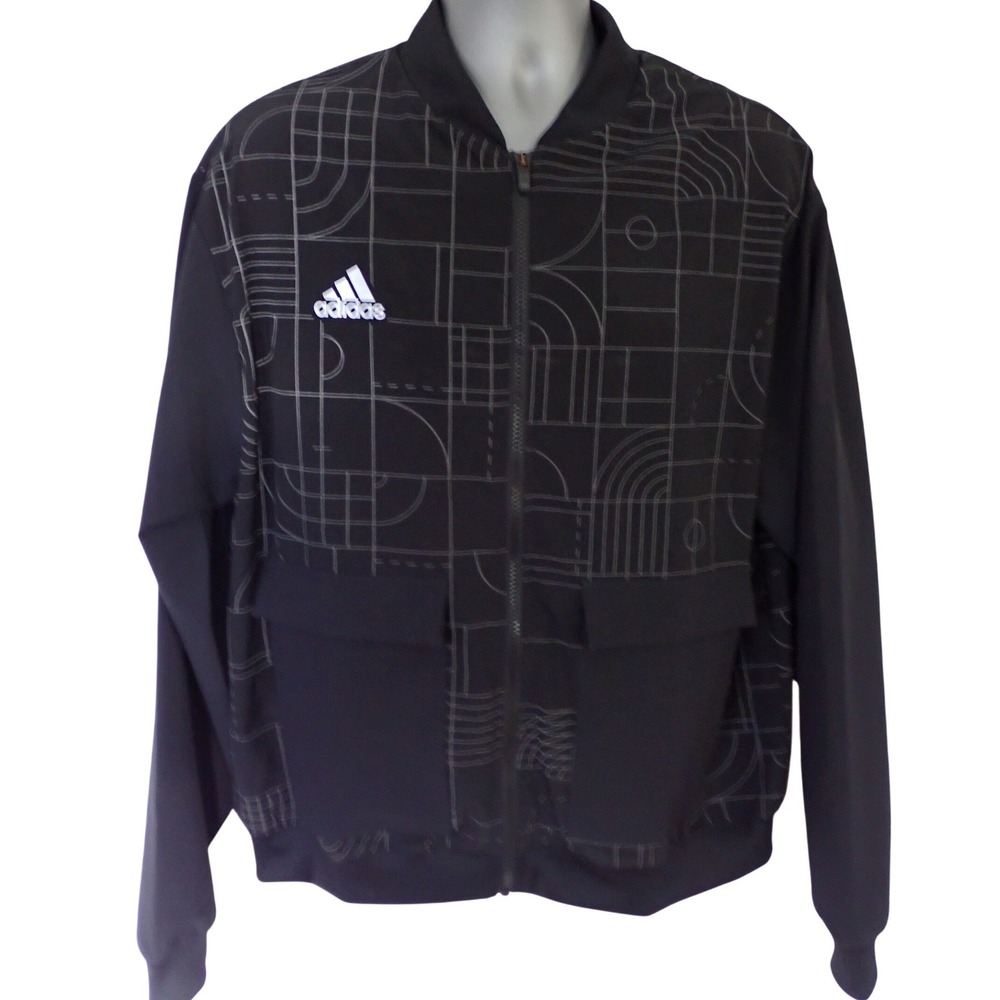 Adidas Mens Playoff Basketball Jacket full zip Black Court pattern Size Large